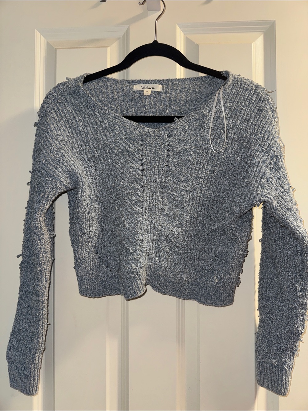 Talbots Light Blue Cropped Textured Crewneck Sweater